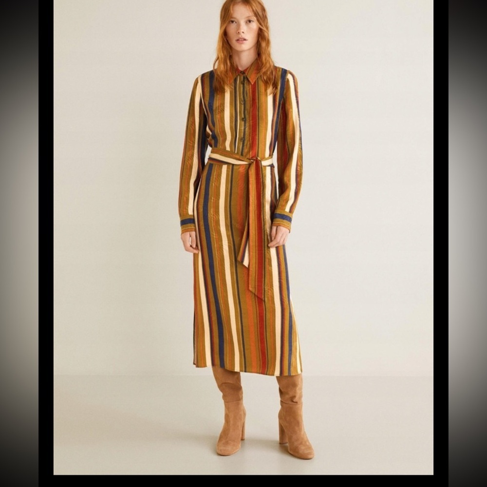 Mango Jaquelin Striped Midi Dress Size Small NWT Work Everyday Chic AA-11